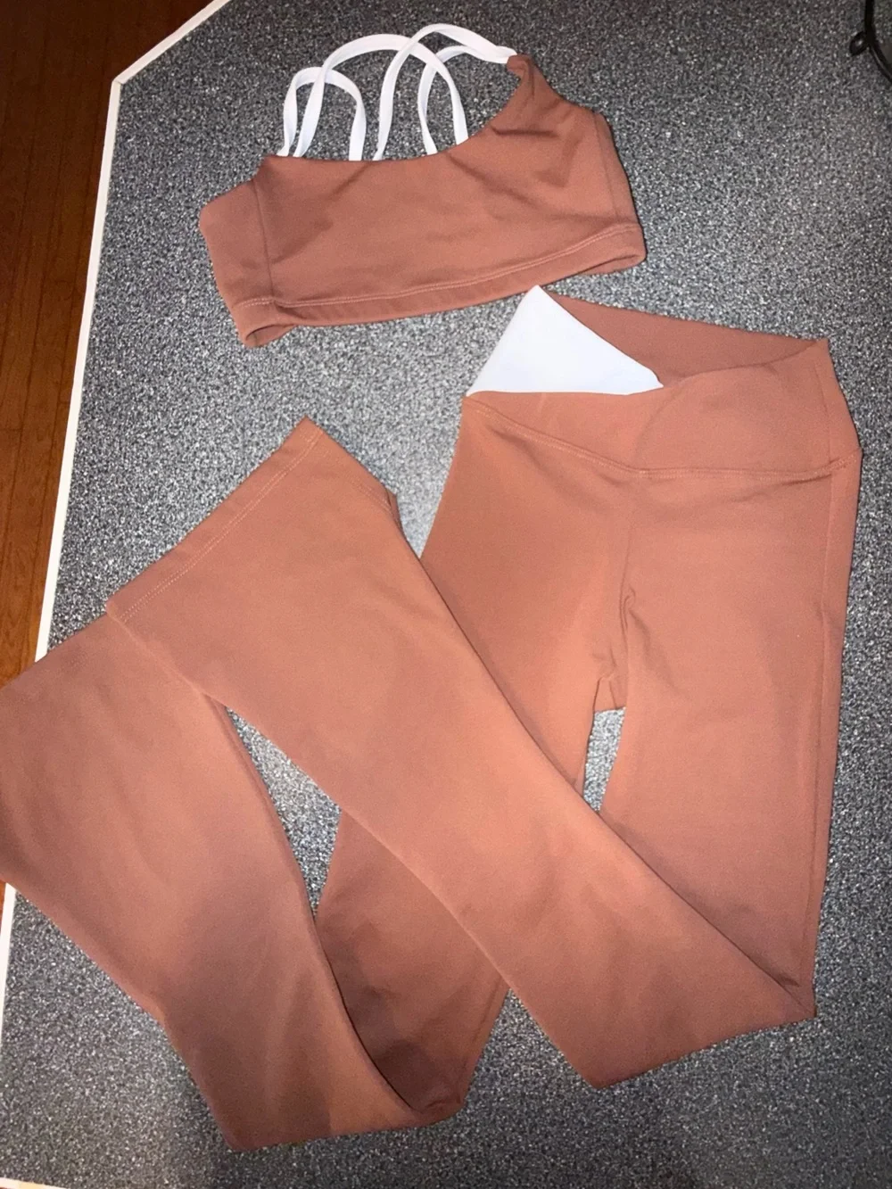 Five Dance-wear 2 Piece Brown and White Bra Top and Pants Size Youth X-Large